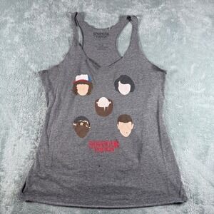 Stranger Things Tank Top Womens Large Gray Graphic Racerback Sleeveless Shirt